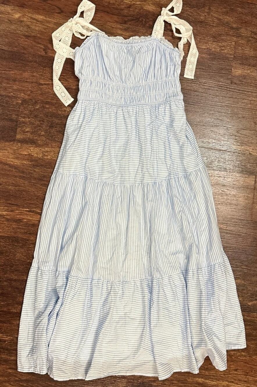 Trixxi Blue White Striped Tie Strap Midi Summer Dress NWT Large